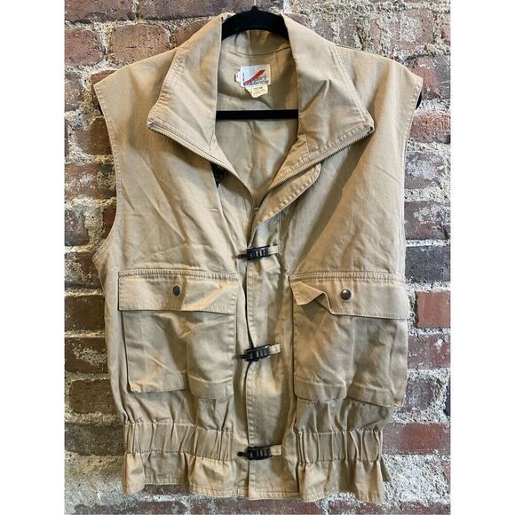 Vintage Sport Essence Cargo Utility Vest Tan double breast pocket, cinched waist - Picture 1 of 8